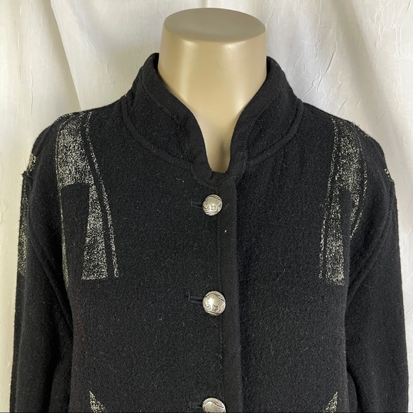 🚫SOLD🚫 Chico’s Southwestern Black Red Aztec Print Buffalo Nickel Buttons Wool - Picture 7 of 16
